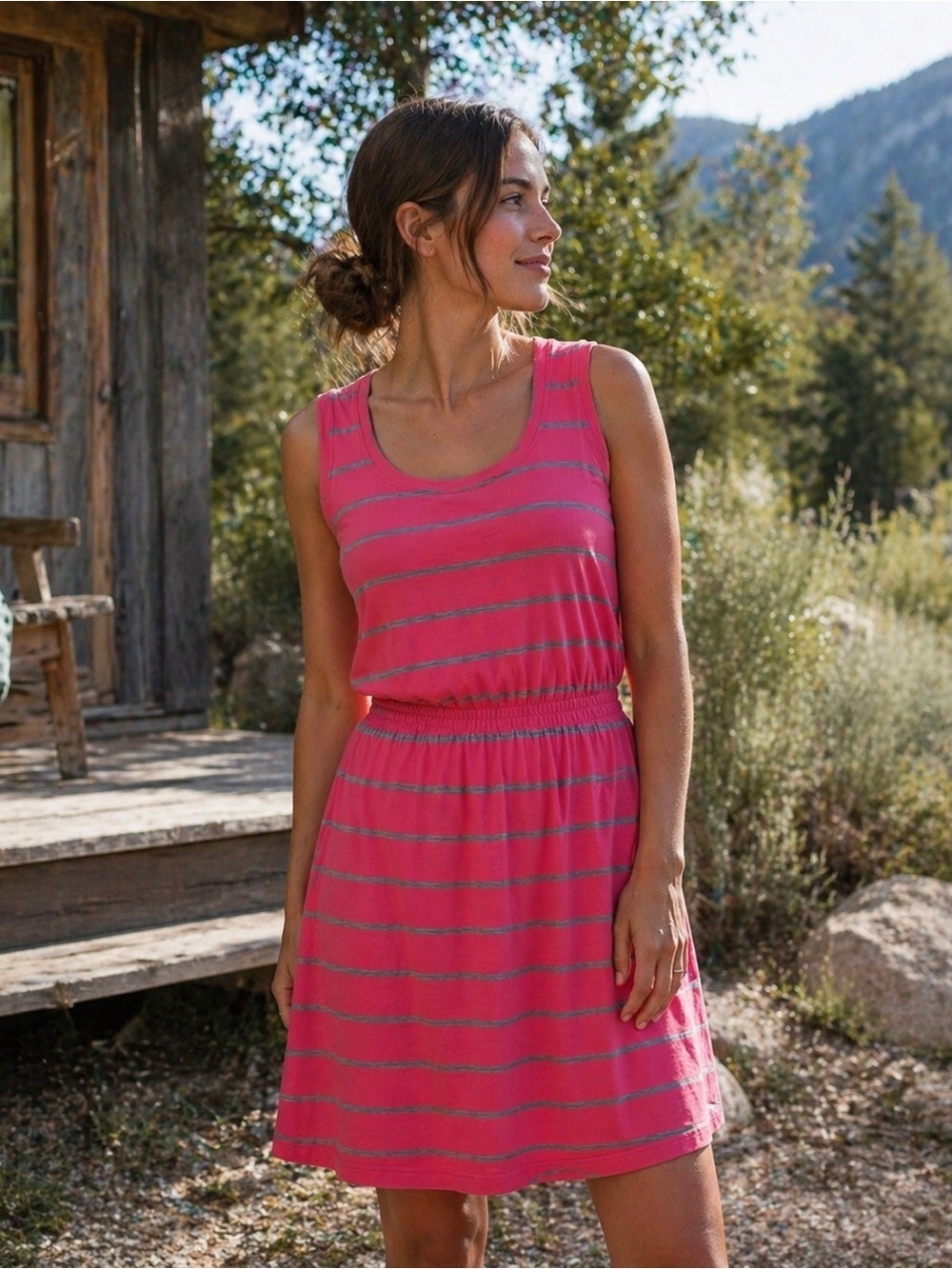Icebreaker Womens Crush Dress Sz Small Pink Stripe 100% Merino Wool Hi Low Hem